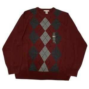 Men's Burgundy Argyle Sweater XXL Academia Preppy Grandpa Retro Heritage